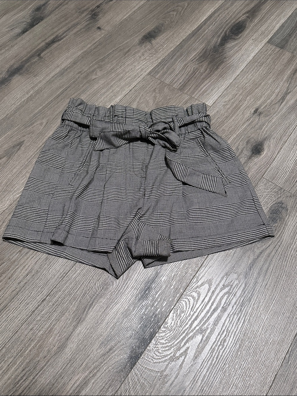 Love Culture Black and White Plaid High-Waist Paperbag Shorts